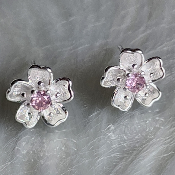 925 Sterling Cherry Blossom Earrings - Picture 5 of 6